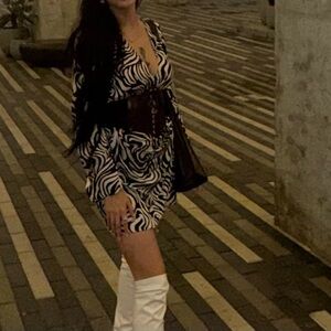 H&M Black and White Patterned Mini Dress